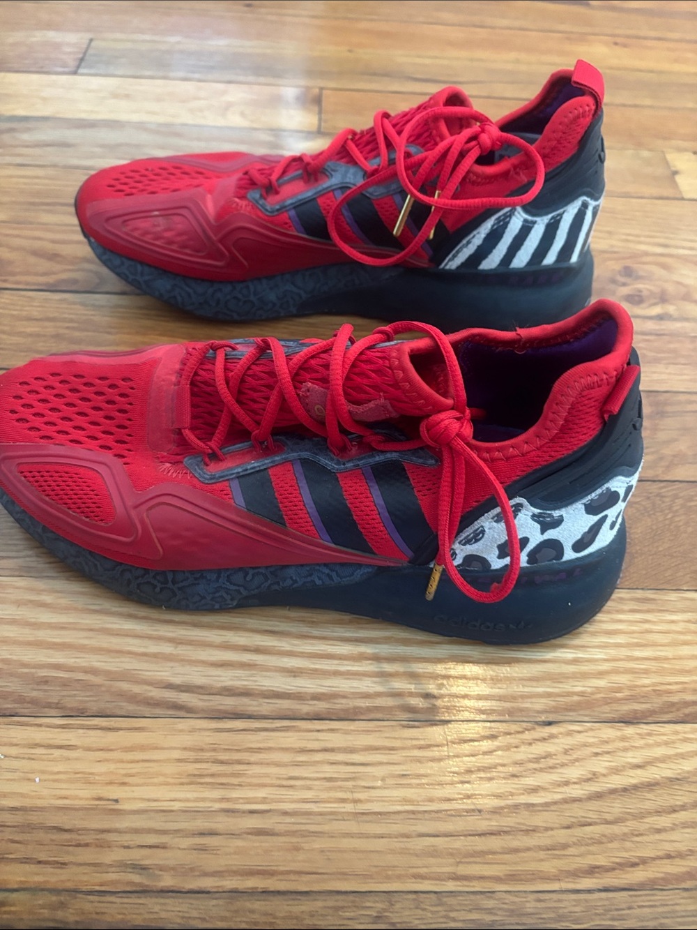 adidas Red and Black Men's Athletic Sneakers with Zebra & Leopard Accents